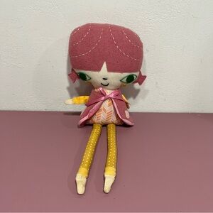 Land of Nod Cloth Doll Plush Pillow Decor long legs Crate&Kids pink yellow 2014